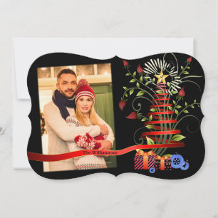 Tarjeta Festiva Floral Modern Art Christmas Tree Photo Fancy Cut