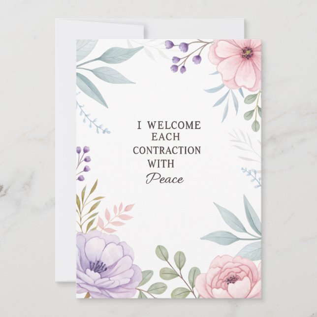 Tarjeta Festiva Floral Peaceful Birth Contraction Quote (Anverso)