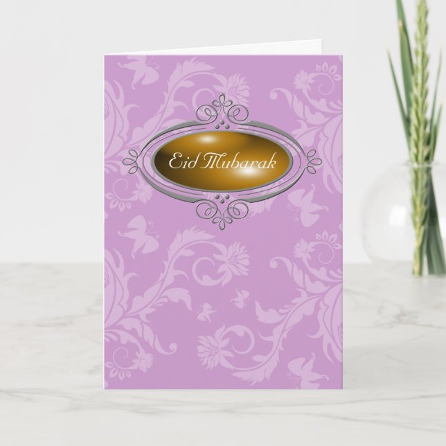 Tarjeta Festiva Floral púrpura de Eid Mubarak (Anverso)