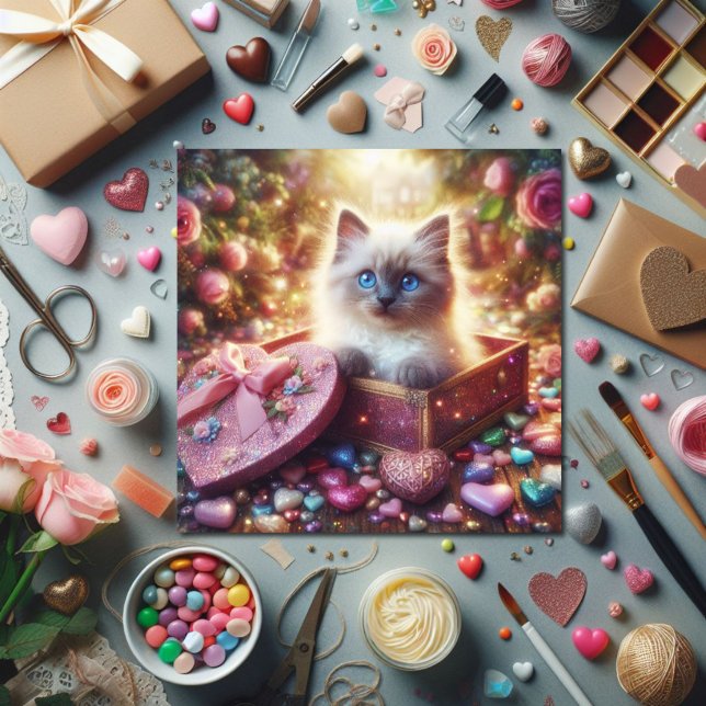 Tarjeta Festiva Floral Ragdoll Love Kitten Candy Box Valentine (Subido por el creador)
