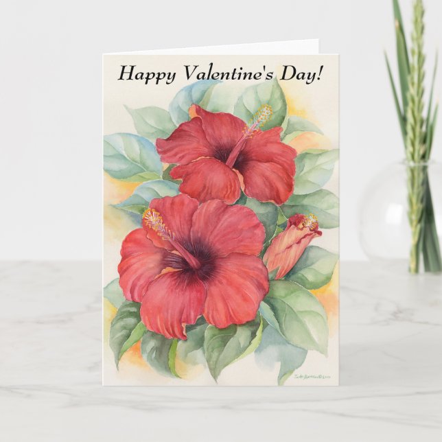 Tarjeta Festiva Floral roja moderna Hibiscus El día de San Valentí (Anverso)