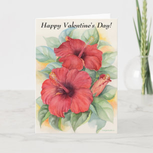 Tarjeta Festiva Floral roja moderna Hibiscus El día de San Valentí