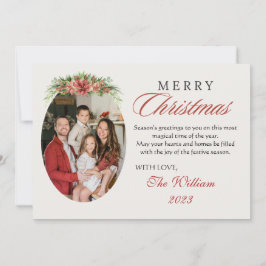 TARJETA FESTIVA FLORAL ROJA PERSONALIZADA FOTOGRAFÍAS NAVIDADES RE