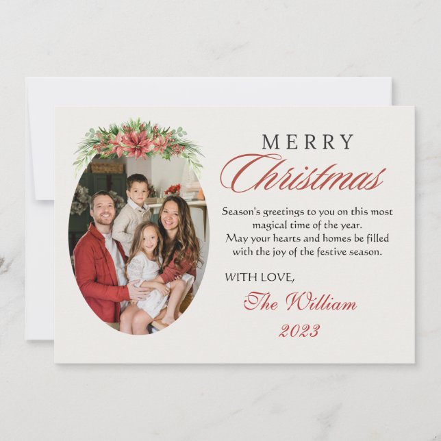 TARJETA FESTIVA FLORAL ROJA PERSONALIZADA FOTOGRAFÍAS NAVIDADES RE (Anverso)
