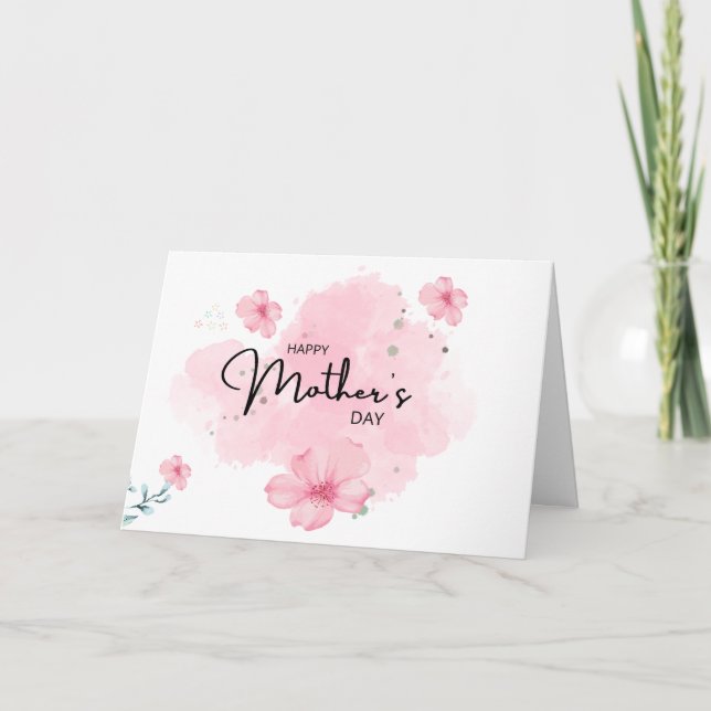 Tarjeta Festiva Floral Rosa Día de la Madre (Anverso)