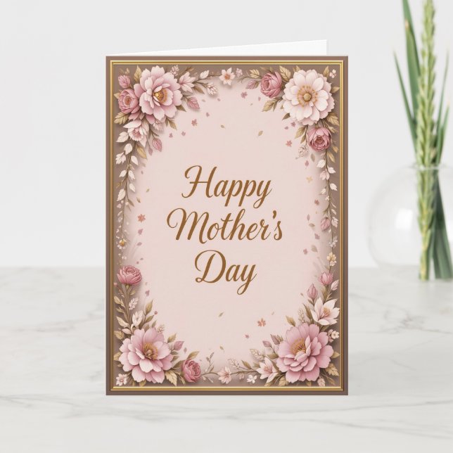 Tarjeta Festiva Floral Rosa Rústico Día de la Madre Tonos Cálidos  (Anverso)