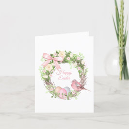 Tarjeta Festiva Floral rosa Wreath feliz Pascua