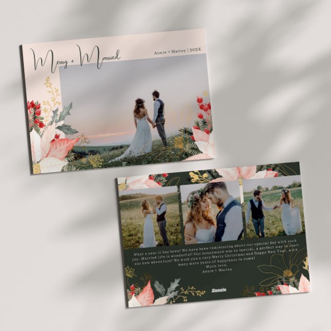 Tarjeta Festiva Floral rosa y cuatro Navidades casados (Subido por el creador)
