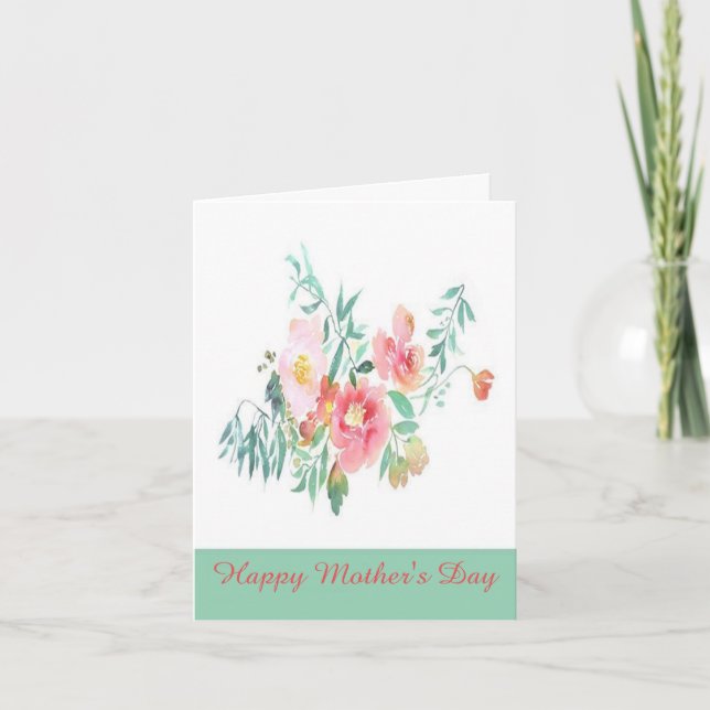 Tarjeta Festiva Floral rosa y verde (Anverso)