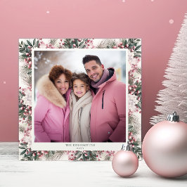 Tarjeta Festiva Floral Rusa Rosa Gingham Plaid Holiday Foto