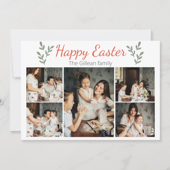 Tarjeta Festiva Floral Sencillo elegante Familia Feliz Pascua 5 fo (Anverso)