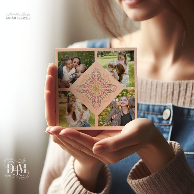 Tarjeta Festiva Floral Soft peach kaleidoscopic Script Best Mom  (Subido por el creador)