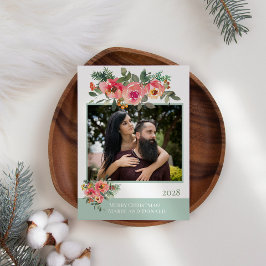 Tarjeta Festiva Floral verde roja añade tus propios Navidades de f