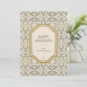Tarjeta Festiva Floral Vintage Navideño No Fotográfico Verde Salvi