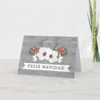 Tarjeta Festiva Floral Wood Antlers Spanish Christmas Card