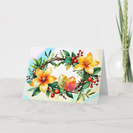 Tarjeta Festiva Floral Wreath con huevos de Pascua