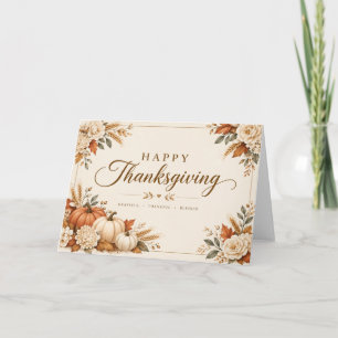 Tarjeta Festiva Florales de Otoño de Acción de Gracias Agradecido