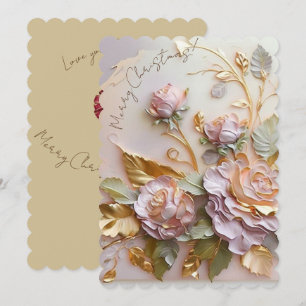 Tarjeta Festiva Florales esculpidos en tonos de rosa