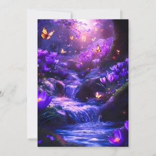 Tarjeta Festiva Florecimiento en cascada de lavanda de medianoche