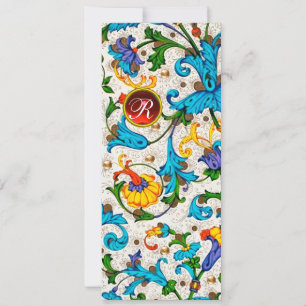 TARJETA FESTIVA FLORENTINA RENAISSANCE FLORES AZULES, FLORES