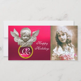 Tarjeta Festiva FLORENTINE RENAISSANCE ANGEL Fuchsia Gem Monograma