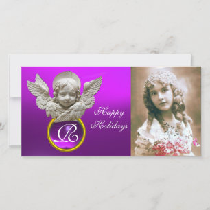 Tarjeta Festiva FLORENTINE RENAISSANCE ANGEL Morado Gem Monograma