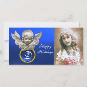 Tarjeta Festiva FLORENTINE RENAISSANCE ANGEL Sapphire Gem Monogram