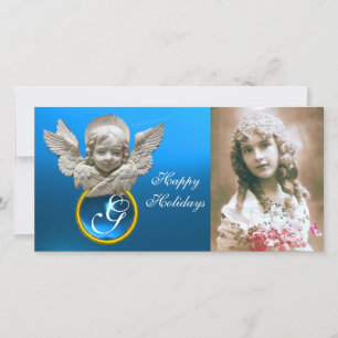 Tarjeta Festiva FLORENTINE RENAISSANCE ANGEL Sapphire Gem Monogram