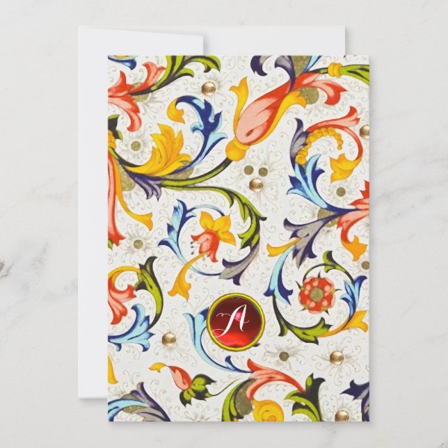TARJETA FESTIVA FLORENTINE RENAISSANCE FLORAL SWIRLS GEM MONOGRAM (Anverso)