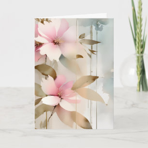 Tarjeta Festiva Flores abstractas rosadas y blancas Día de la Madr
