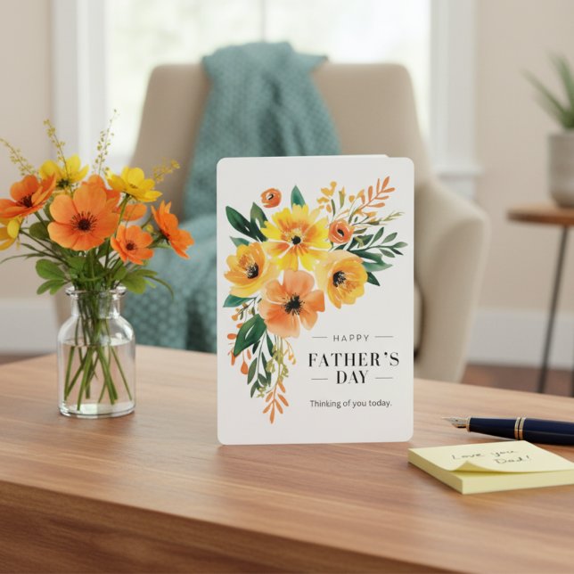 Tarjeta Festiva Flores acuarelas pensando en ti el día del padre (Watercolor Florals Thinking of You Father's Day Ca Holiday Card)