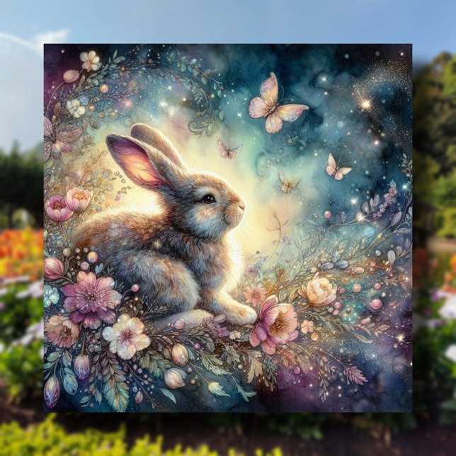 Tarjeta Festiva Flores acuáticas Butterflies Bunny Easter (Subido por el creador)
