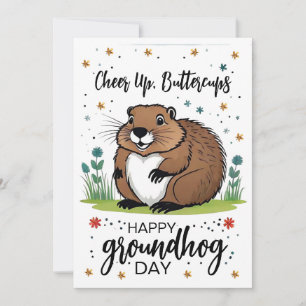 Tarjeta Festiva Flores acuáticas Groundhog Day Cute Phil