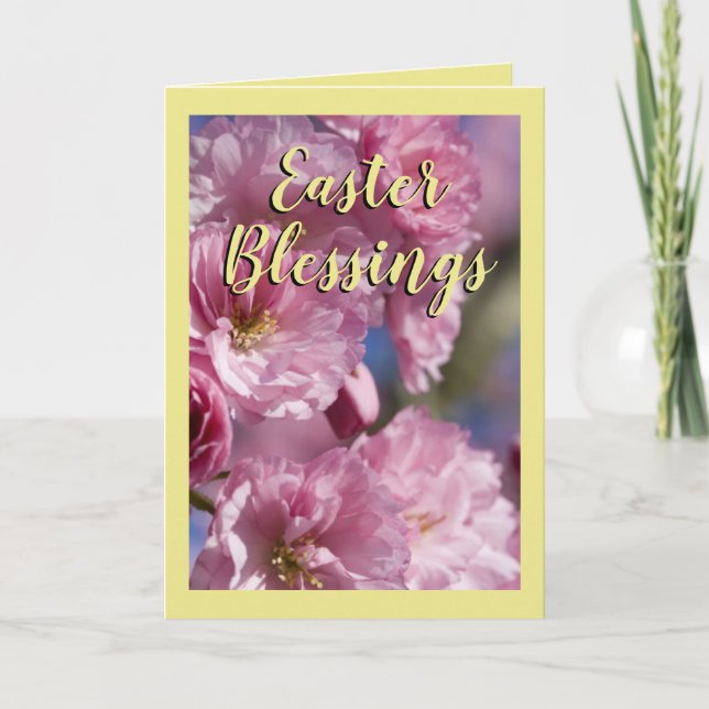 Tarjeta Festiva Flores amarillas y rosas florecen bendiciones de P (Anverso)