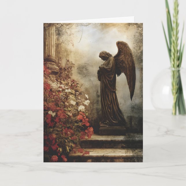 Tarjeta Festiva Flores Angel de Tristeza (Anverso)