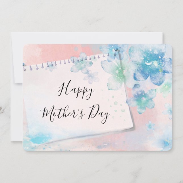 Tarjeta Festiva Flores azules de bonito en el día de la madre rosa (Anverso)