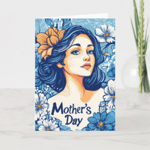 Tarjeta Festiva Flores azules del día de la madre