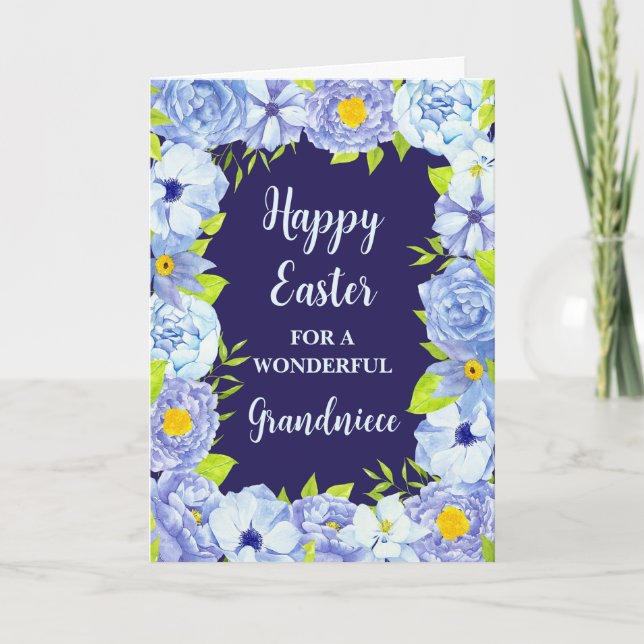 Tarjeta Festiva Flores azules Feliz Abuela de Pascua (Anverso)