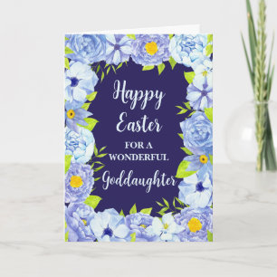 Tarjeta Festiva Flores azules feliz hija diosa de Pascua