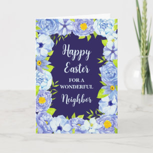 Tarjeta Festiva Flores azules feliz vecino de Pascua