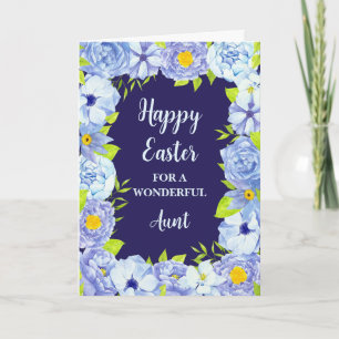 Tarjeta Festiva Flores azules: Tía de Pascua