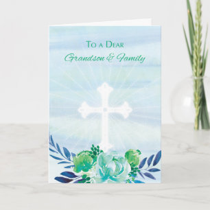 Tarjeta Festiva Flores azules verde azuladas del nieto y de la