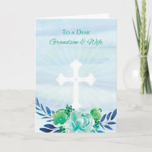 Tarjeta Festiva Flores azules verde azuladas del nieto y de la