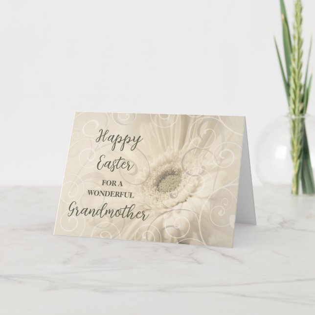 Tarjeta Festiva Flores Blancas Abuela Feliz Pascua (Anverso)