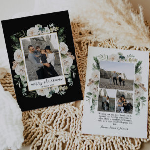 Tarjeta Festiva Flores blancas de invierno   Foto en blanco y negr