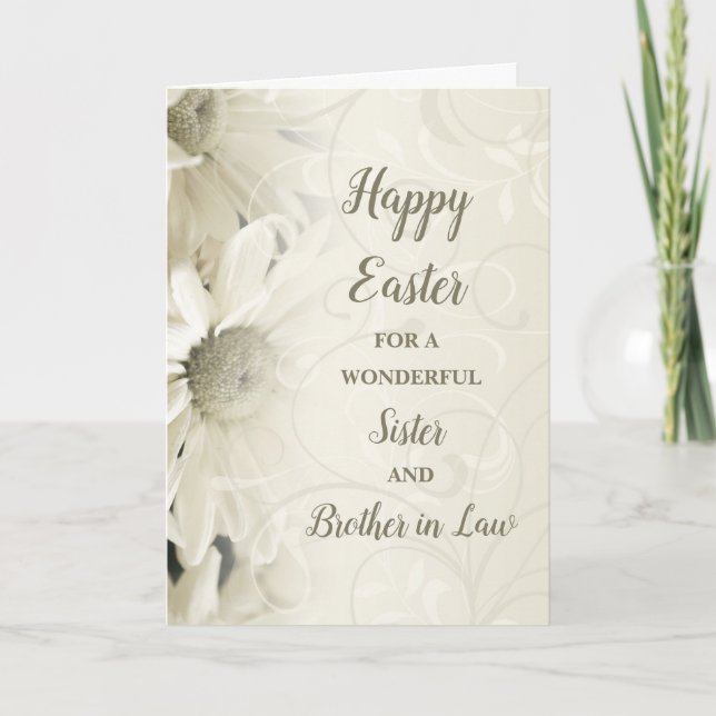 Tarjeta Festiva Flores blancas: feliz cuñado de hermana de Pascua (Anverso)
