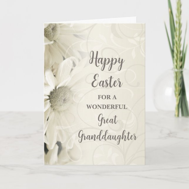 Tarjeta Festiva Flores Blancas Feliz Gran Nieta De Pascua (Anverso)