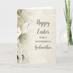 Tarjeta Festiva Flores Blancas Feliz Madrina De Pascua