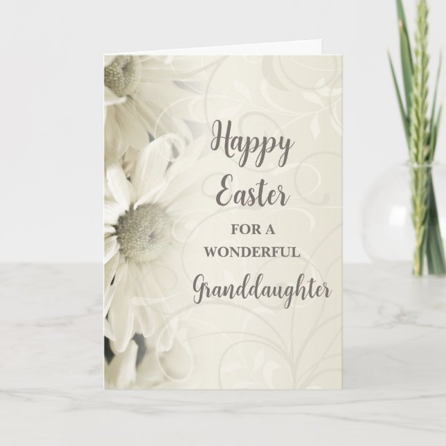 Tarjeta Festiva Flores Blancas Feliz Nieta De Pascua (Anverso)