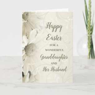 Tarjeta Festiva Flores blancas: Feliz nieto y esposo de Pascua